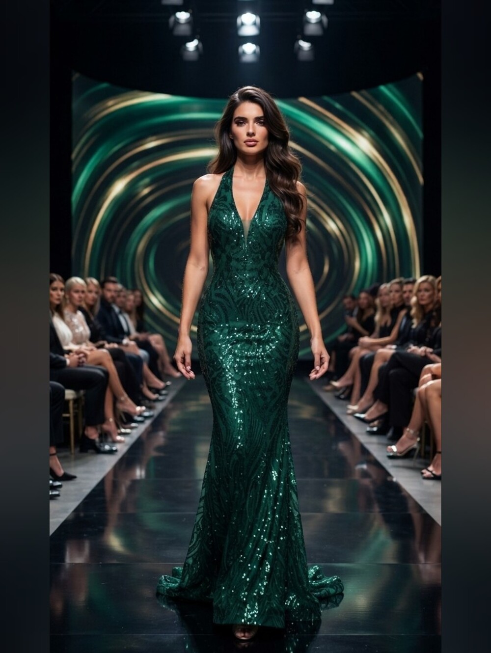 Emerald Green Halter Sequin Mermaid Maxi Dress